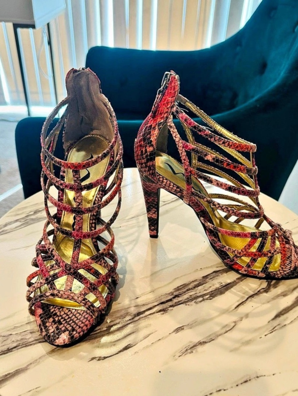 Nina Snake Skin Strappy Heels in Multicolored Cage Style High Heels